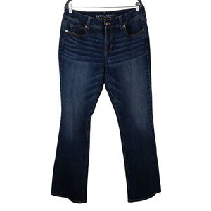 American Eagle Womens 16 Long Kick Boot Jeans Size Dark Wash Denim Stretch AEO